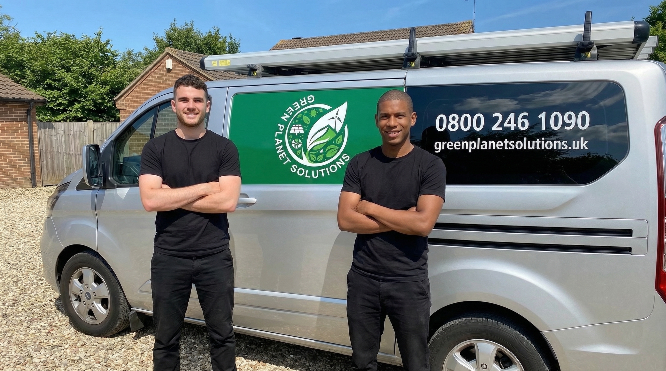 Green Planet Solutions team standing in front of their branded van